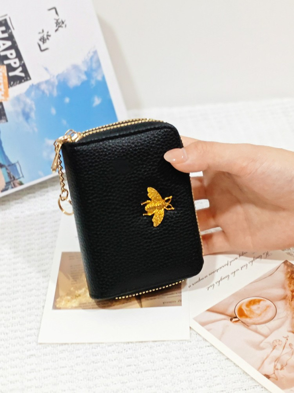Portofel pentru carduri femei - Piele PU; Model cu albinuță; Stil de afaceri pentru naveta zilnică; Căptușeală PU; Spațiu pentru carduri