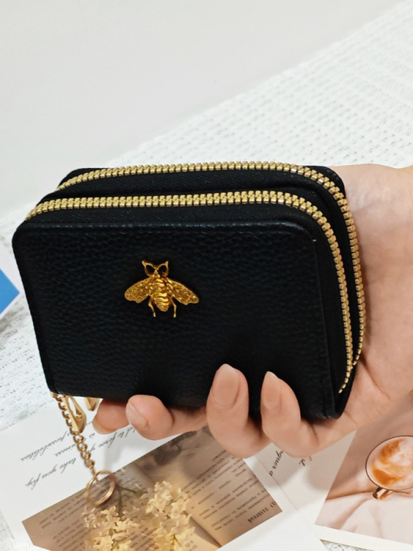 Portofel pentru carduri femei - Piele PU; Model cu albinuță; Stil de afaceri pentru naveta zilnică; Căptușeală PU; Spațiu pentru carduri