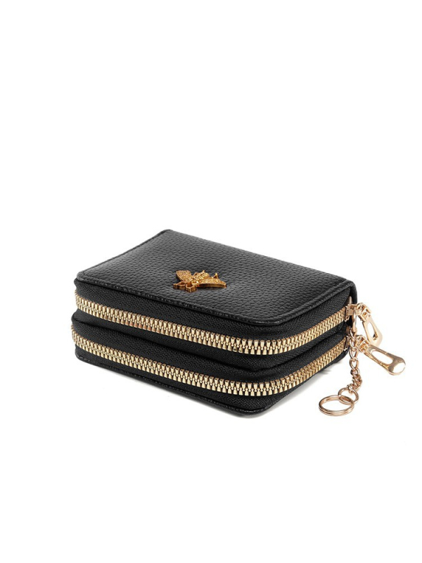 Portofel pentru carduri femei - Piele PU; Model cu albinuță; Stil de afaceri pentru naveta zilnică; Căptușeală PU; Spațiu pentru carduri