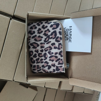 Margesherwood Portofel dama cu inimă în stil coreean, fermoar pentru monede, leopard print, material PU, spațiu pentru carduri și documente