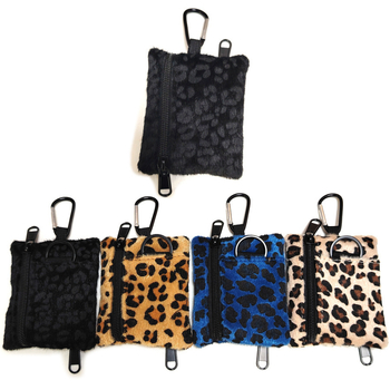 Punguță pentru monede din pluș, cu imprimeu leopard, pentru femei, spațiu extins și buzunare pentru carduri