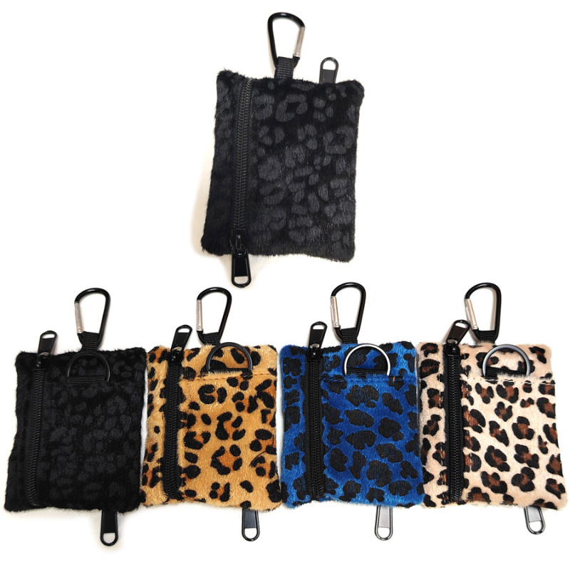 Punguță pentru monede din pluș, cu imprimeu leopard, pentru femei, spațiu extins și buzunare pentru carduri