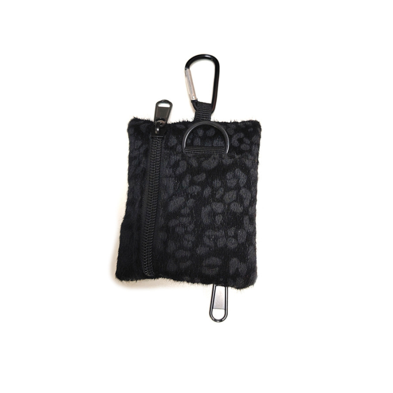 Punguță pentru monede din pluș, cu imprimeu leopard, pentru femei, spațiu extins și buzunare pentru carduri