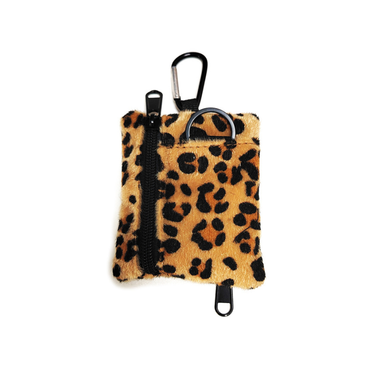 Punguță pentru monede din pluș, cu imprimeu leopard, pentru femei, spațiu extins și buzunare pentru carduri