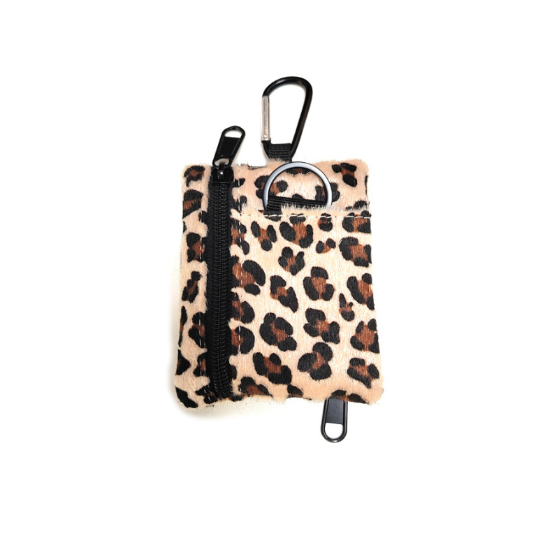 Punguță pentru monede din pluș, cu imprimeu leopard, pentru femei, spațiu extins și buzunare pentru carduri