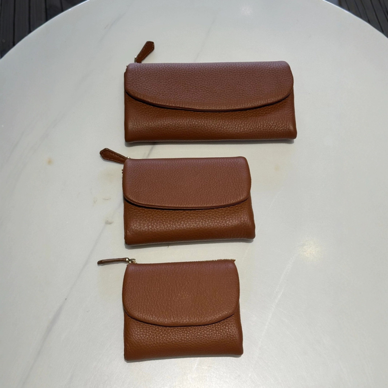 Portofel lung pentru femei, din piele naturală, cu mai multe compartimente pentru carduri, închidere cu capse, stil geantă subraț, piele de vită de primă linie