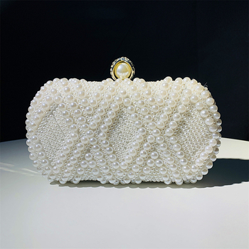 Clutch od perli, ručna izrada, horizontalni kvadratni oblik, zaključavanje, poliester podstava