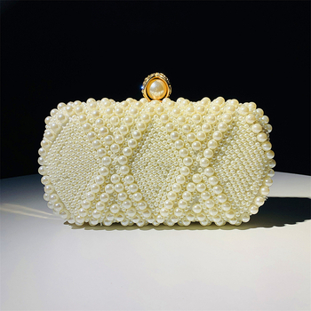 Clutch od perli, ručna izrada, horizontalni kvadratni oblik, zaključavanje, poliester podstava