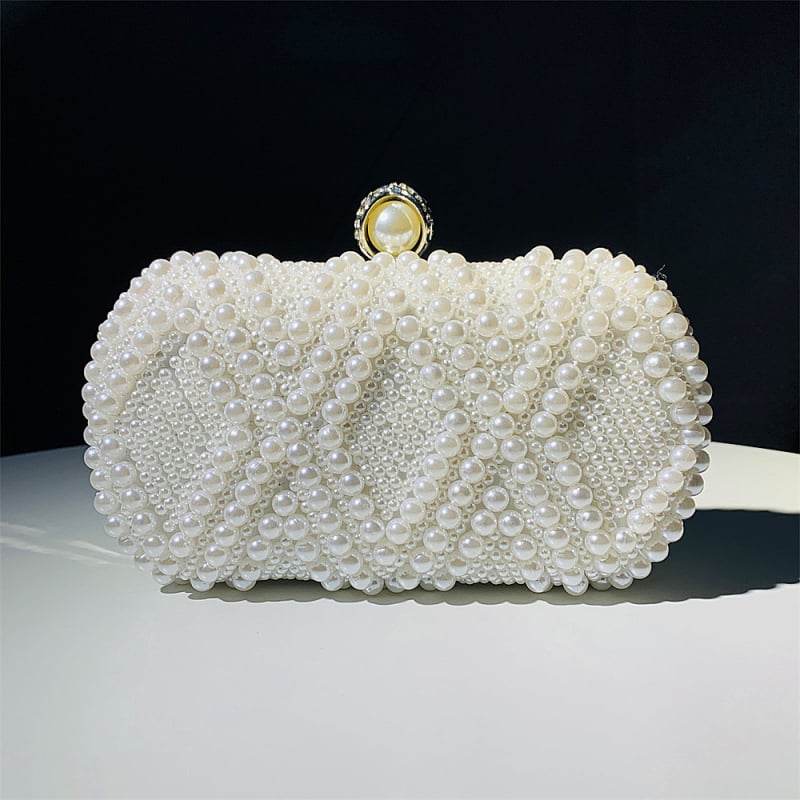 Clutch od perli, ručna izrada, horizontalni kvadratni oblik, zaključavanje, poliester podstava