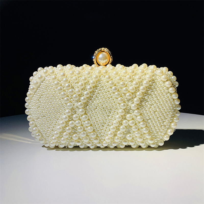 Clutch od perli, ručna izrada, horizontalni kvadratni oblik, zaključavanje, poliester podstava