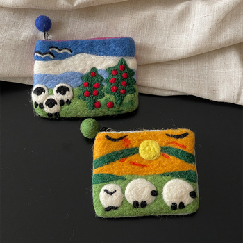 Portofel pentru monede și husă pentru cardul de autobuz, din fetru, cu căptușeală din nailon, design animal jucăuș