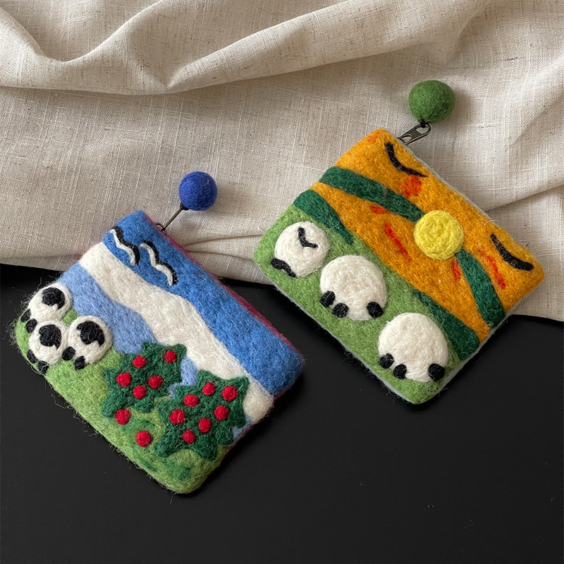 Portofel pentru monede și husă pentru cardul de autobuz, din fetru, cu căptușeală din nailon, design animal jucăuș