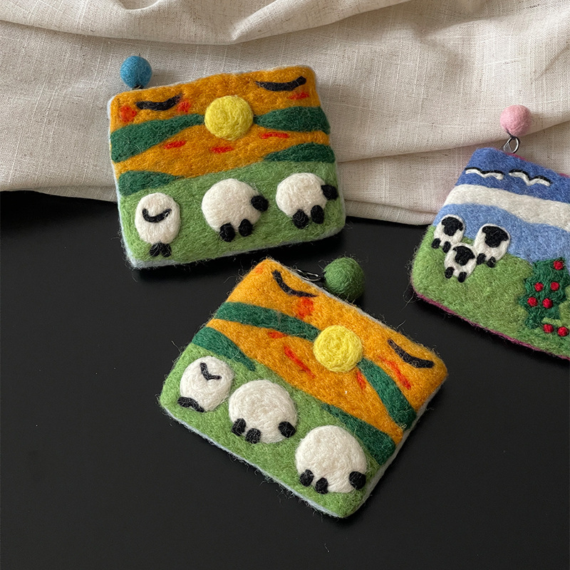 Portofel pentru monede și husă pentru cardul de autobuz, din fetru, cu căptușeală din nailon, design animal jucăuș