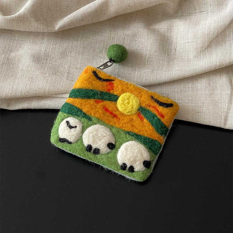 Portofel pentru monede și husă pentru cardul de autobuz, din fetru, cu căptușeală din nailon, design animal jucăuș