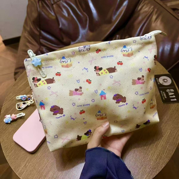 Dachshund inspirirana torba za ručak, platno, zatvarač, uspravni kvadratni oblik, podstava od platna