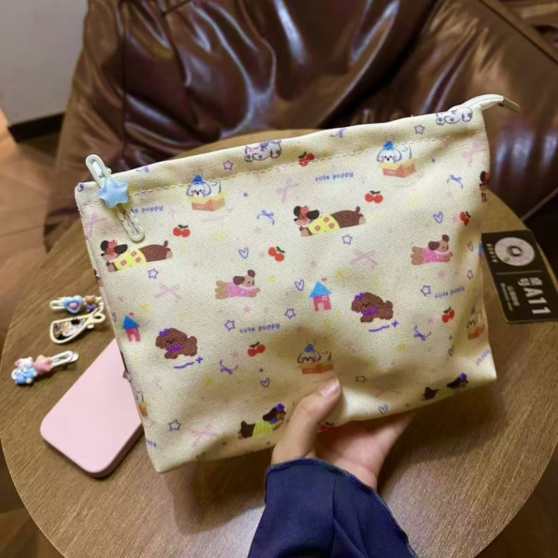 Dachshund inspirirana torba za ručak, platno, zatvarač, uspravni kvadratni oblik, podstava od platna