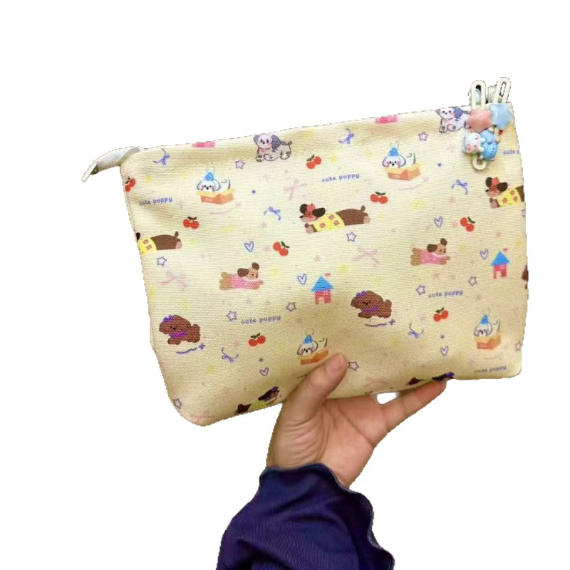 Dachshund inspirirana torba za ručak, platno, zatvarač, uspravni kvadratni oblik, podstava od platna