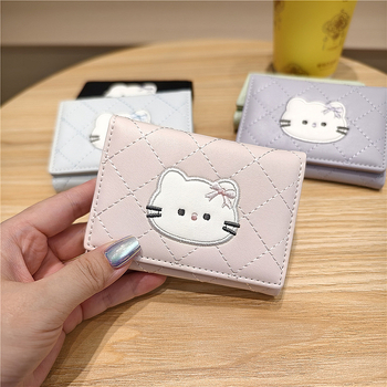 Dane portofel mini pentru uz zilnic – stil desen animat, model cu animale, piele PU, căptușeală poliester-bumbac, ușor, durabil, anti-furt, extensibil, potrivit pentru depozitare.