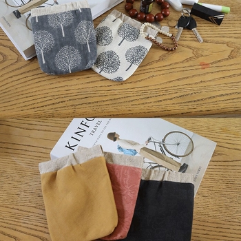 Lanena mini torbica s cvjetnim uzorkom, unisex, podstavljena pamukom, za novčiće, ključeve i kartice