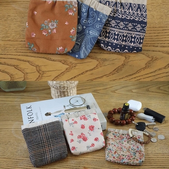 Lanena mini torbica s cvjetnim uzorkom, unisex, podstavljena pamukom, za novčiće, ključeve i kartice