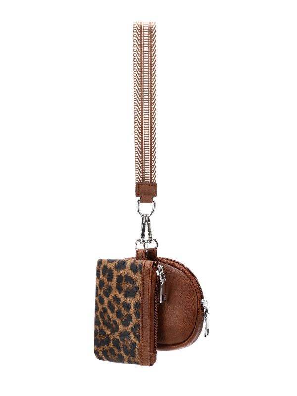Leopard uzorak mini novčanik sa zapetom za zapešće, 2-dijelni set, odvojivi novčanik za kovanice