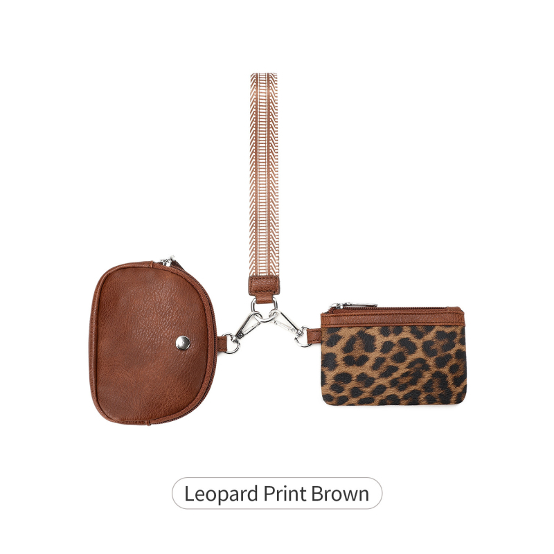 Leopard uzorak mini novčanik sa zapetom za zapešće, 2-dijelni set, odvojivi novčanik za kovanice