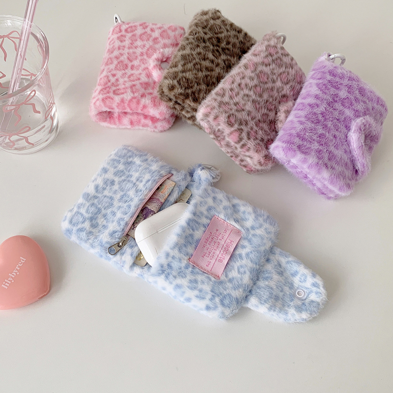 HISOCUTE Plišani ženski novčanik za kovanice s leopard uzorkom, bi-fold držač kartica, Zima 2025