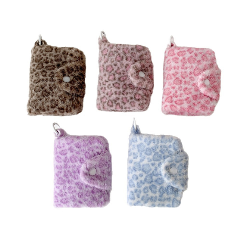 HISOCUTE Plišani ženski novčanik za kovanice s leopard uzorkom, bi-fold držač kartica, Zima 2025