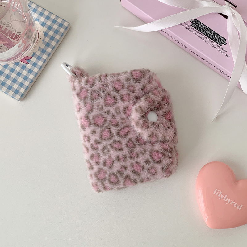 HISOCUTE Plišani ženski novčanik za kovanice s leopard uzorkom, bi-fold držač kartica, Zima 2025