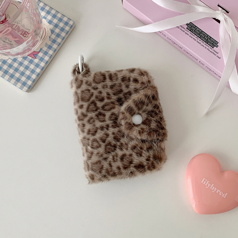 HISOCUTE Plišani ženski novčanik za kovanice s leopard uzorkom, bi-fold držač kartica, Zima 2025