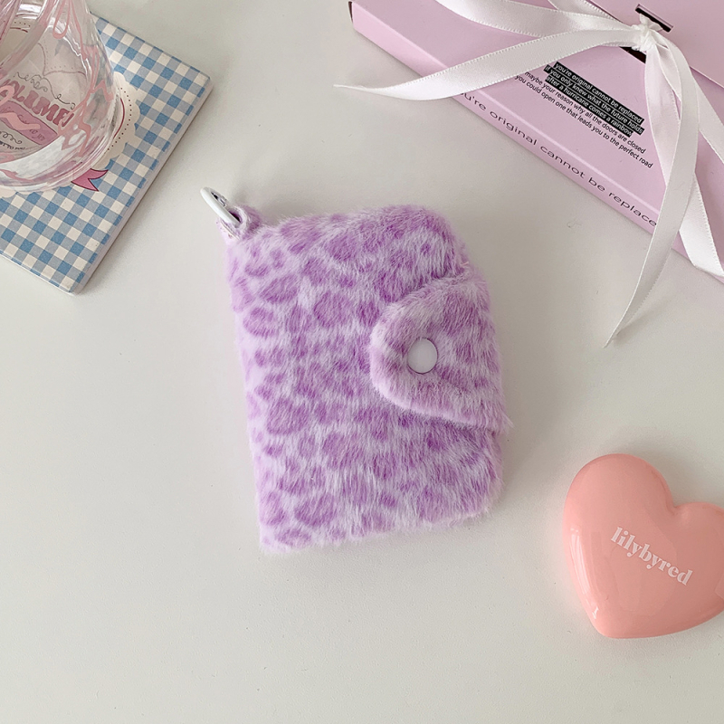 HISOCUTE Plišani ženski novčanik za kovanice s leopard uzorkom, bi-fold držač kartica, Zima 2025