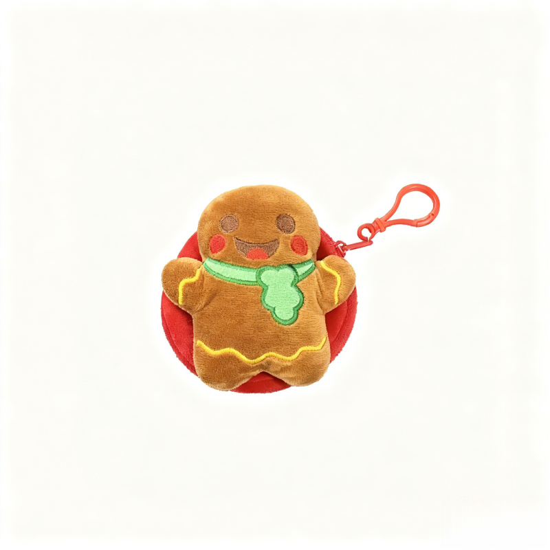 Plišani mincovnik-privjesak s karikaturama Djeda Božićnjaka i Gingerbread Mana, unisex, Domi Duck, pliš podstava, za novčiće i slušalice