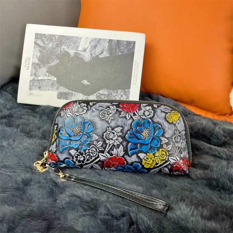 Ženska clutch torbica sa zatvaračem, reljefni uzorak u nacionalnom stilu, izdržljiva tkanina, horizontalno kvadratni oblik, džep za telefon, unutarnji džep sa zatvaračem (Proljeće 2025)