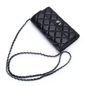 Ženski novčanik od prave kože, crossbody s lancem, izvezen dijamantnim šavom uzorkom, velik kapacitet za telefon