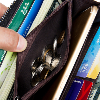 Portofel lung din piele de capră, lucrat manual, cu fermoar, capacitate mare pentru telefon