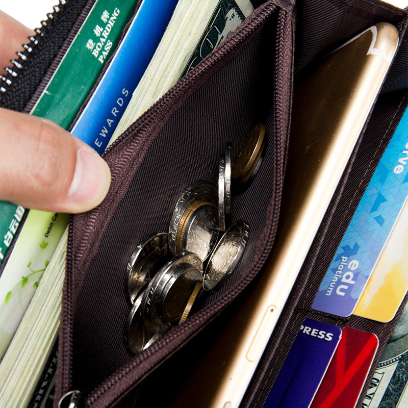 Portofel lung din piele de capră, lucrat manual, cu fermoar, capacitate mare pentru telefon