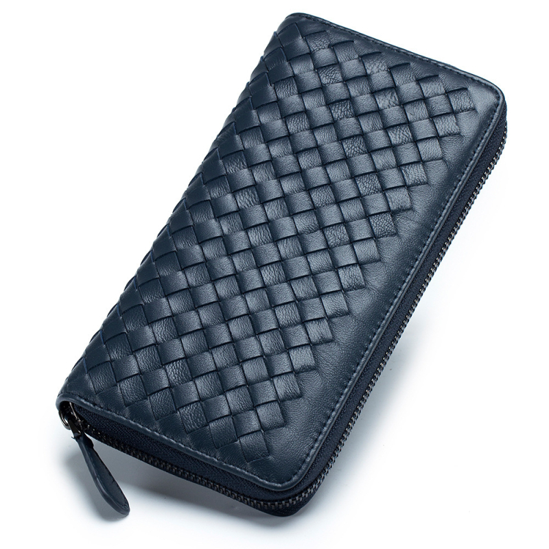 Portofel lung din piele de capră, lucrat manual, cu fermoar, capacitate mare pentru telefon