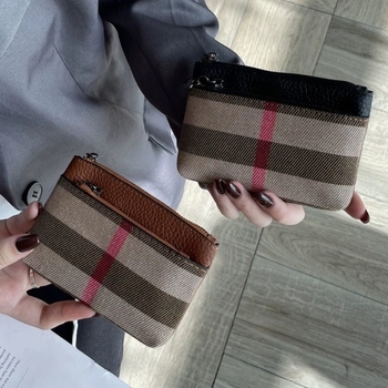Πορτοφόλι κερμάτων από μαλακό βοδινό δέρμα, με ριγέ σχέδιο, διπλής κατεύθυνσης φερμουάρ, μεγάλη χωρητικότητα, επένδυση πολυεστέρα