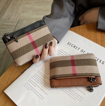 Πορτοφόλι κερμάτων από μαλακό βοδινό δέρμα, με ριγέ σχέδιο, διπλής κατεύθυνσης φερμουάρ, μεγάλη χωρητικότητα, επένδυση πολυεστέρα