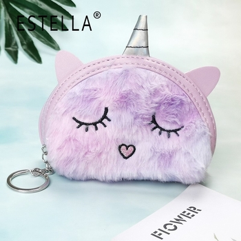 Polukružna pliš torbica za novčiće s izvezenim jednorogom, anime uzorak, svjež i sladak stil, unisex, jednofazni dizajn, podstava od poliestera