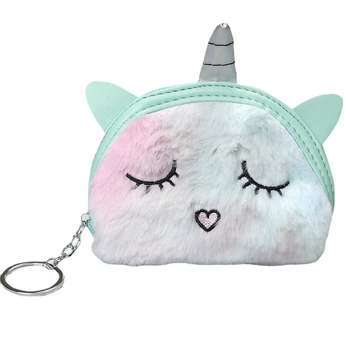 Polukružna pliš torbica za novčiće s izvezenim jednorogom, anime uzorak, svjež i sladak stil, unisex, jednofazni dizajn, podstava od poliestera