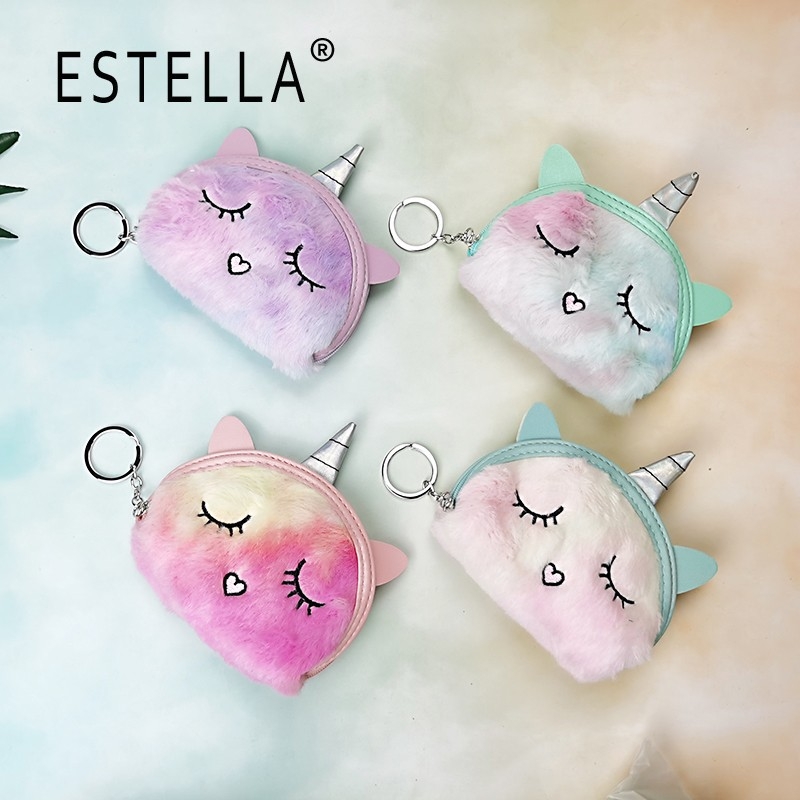 Polukružna pliš torbica za novčiće s izvezenim jednorogom, anime uzorak, svjež i sladak stil, unisex, jednofazni dizajn, podstava od poliestera