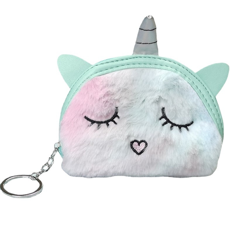 Polukružna pliš torbica za novčiće s izvezenim jednorogom, anime uzorak, svjež i sladak stil, unisex, jednofazni dizajn, podstava od poliestera