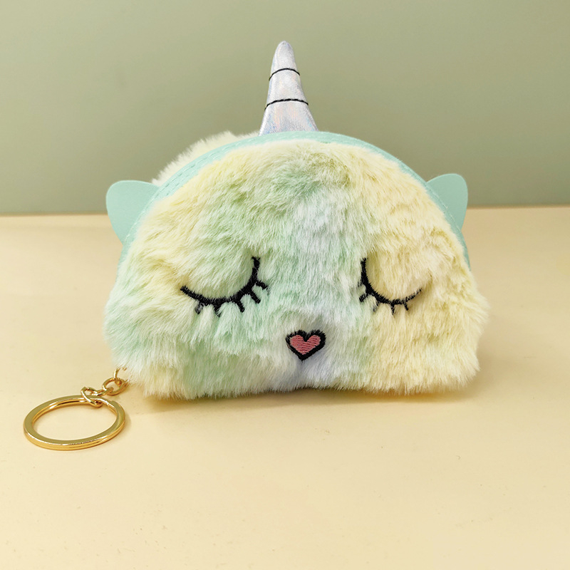 Polukružna pliš torbica za novčiće s izvezenim jednorogom, anime uzorak, svjež i sladak stil, unisex, jednofazni dizajn, podstava od poliestera