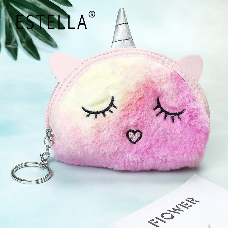 Polukružna pliš torbica za novčiće s izvezenim jednorogom, anime uzorak, svjež i sladak stil, unisex, jednofazni dizajn, podstava od poliestera