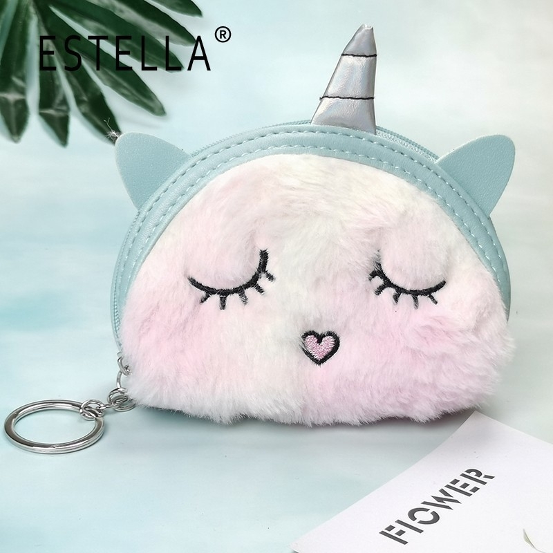 Polukružna pliš torbica za novčiće s izvezenim jednorogom, anime uzorak, svjež i sladak stil, unisex, jednofazni dizajn, podstava od poliestera