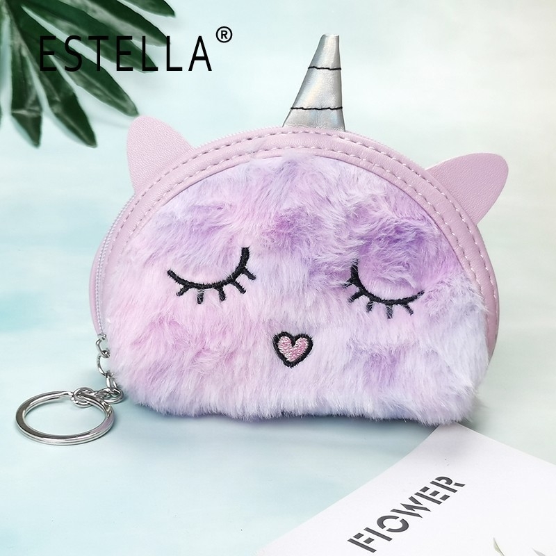 Polukružna pliš torbica za novčiće s izvezenim jednorogom, anime uzorak, svjež i sladak stil, unisex, jednofazni dizajn, podstava od poliestera