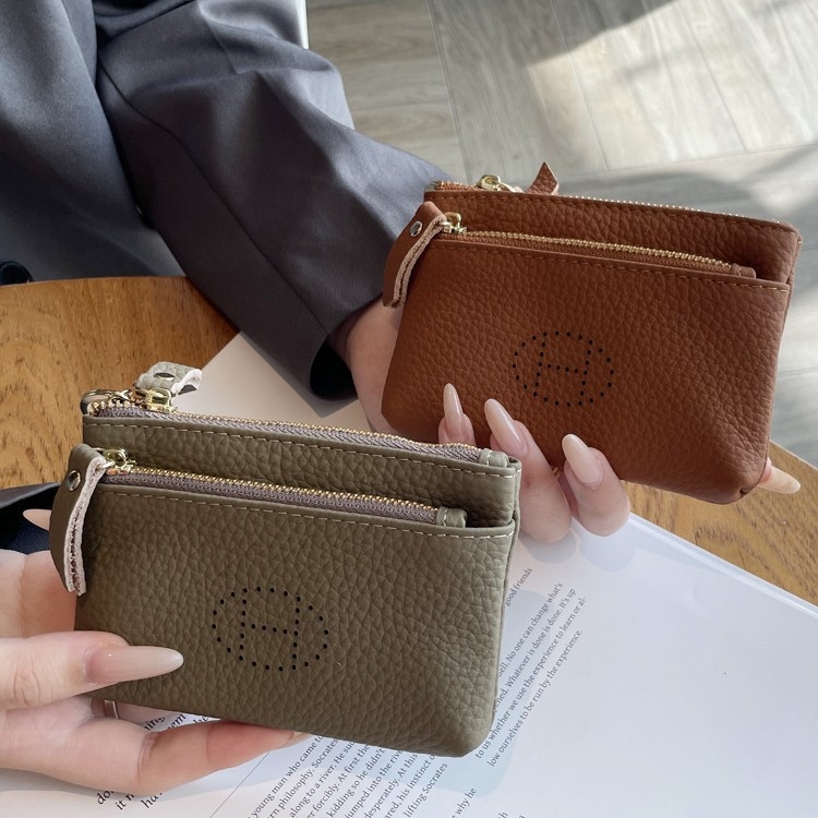 Γυναικεία θήκη για κέρματα από γνήσιο δέρμα πρώτης στρώσης, επένδυση πολυεστέρα, λειτουργία επέκτασης