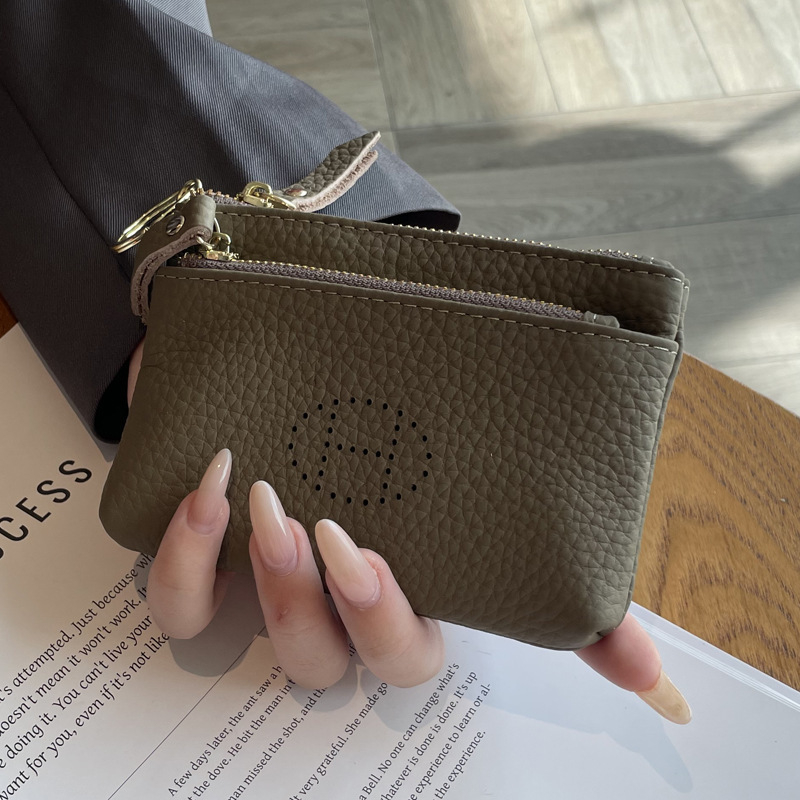 Γυναικεία θήκη για κέρματα από γνήσιο δέρμα πρώτης στρώσης, επένδυση πολυεστέρα, λειτουργία επέκτασης