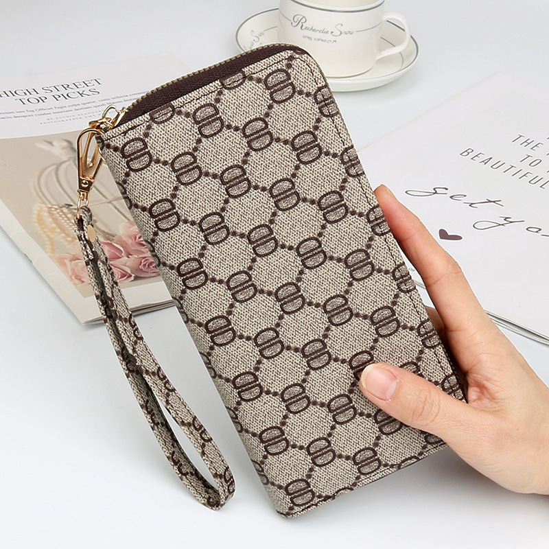 Ya Shuang Duga ženska novčanik s zatvaračem od PU kože, geometrijski uzorak, poliesterska podstava, svakodnevni clutch stil